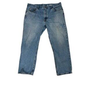 George Jeans Mens 40x30 Med Wash Classic Fit Straight Leg Blue Denim Distres